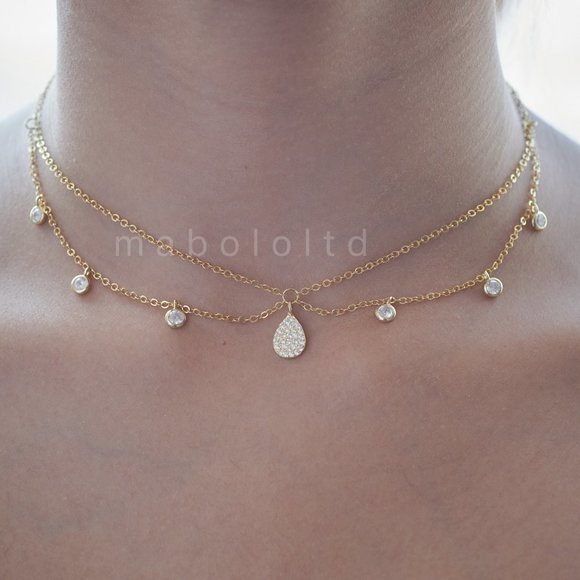 14K Gold Double Chain Choker with Medallion Neckla - Picture 3 of 7